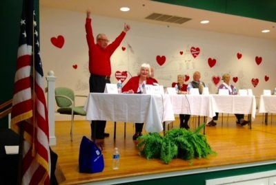 one couple celebrates a win during not so newly wed game