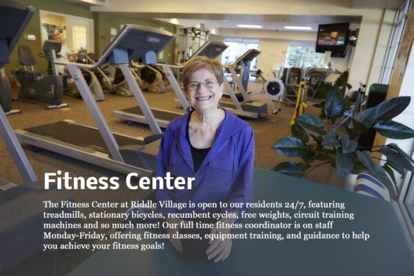 Our retirement community amenities include a fully equipped fitness center designed for active senior living